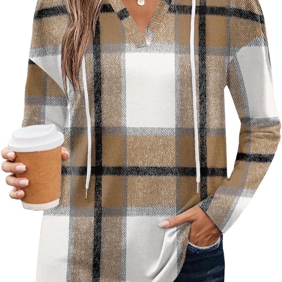 zeagoo Sweaters - Zeagoo Tan and Cream Plaid Hoodie